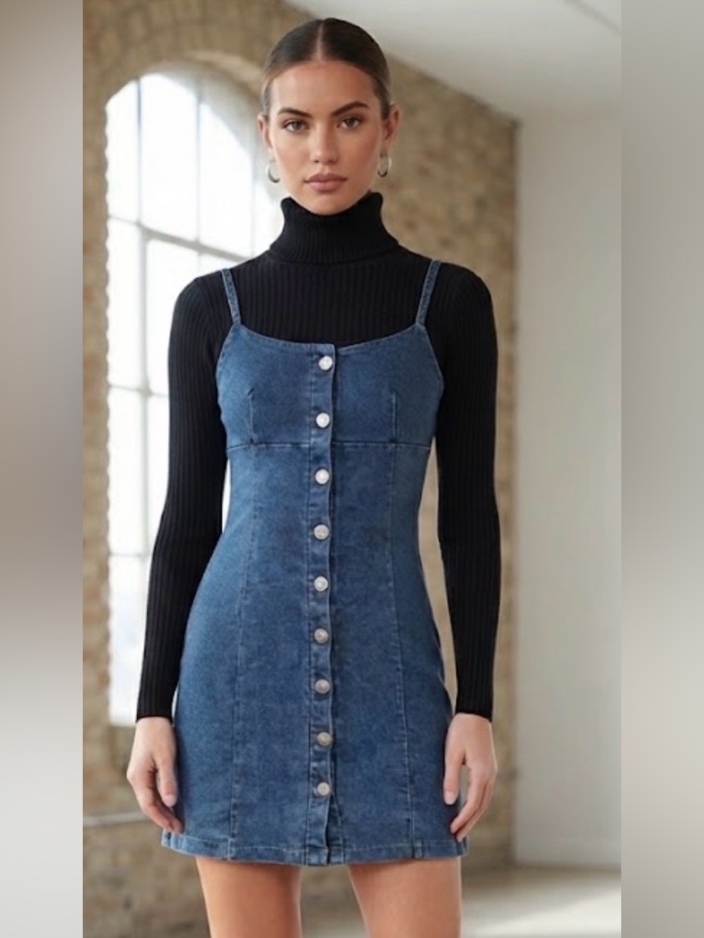Love Cult Denim Blue Jean Button-Front Mini Dress Size Medium NWT